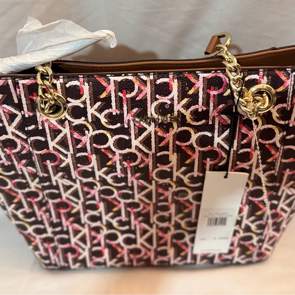 Calvin Klein Signature Pattern Tote in Black and Pink - Picture 2 of 10